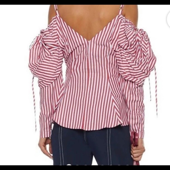 Petersyn Alice Striped Poplin Cold Should Blouse Size M Red and White - Picture 4 of 15